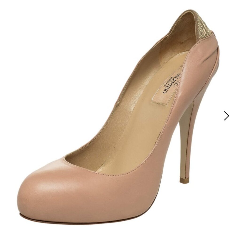 Valentino Beige Mauve Leather Embellished Platform Pumps Heels Size 38 US 8